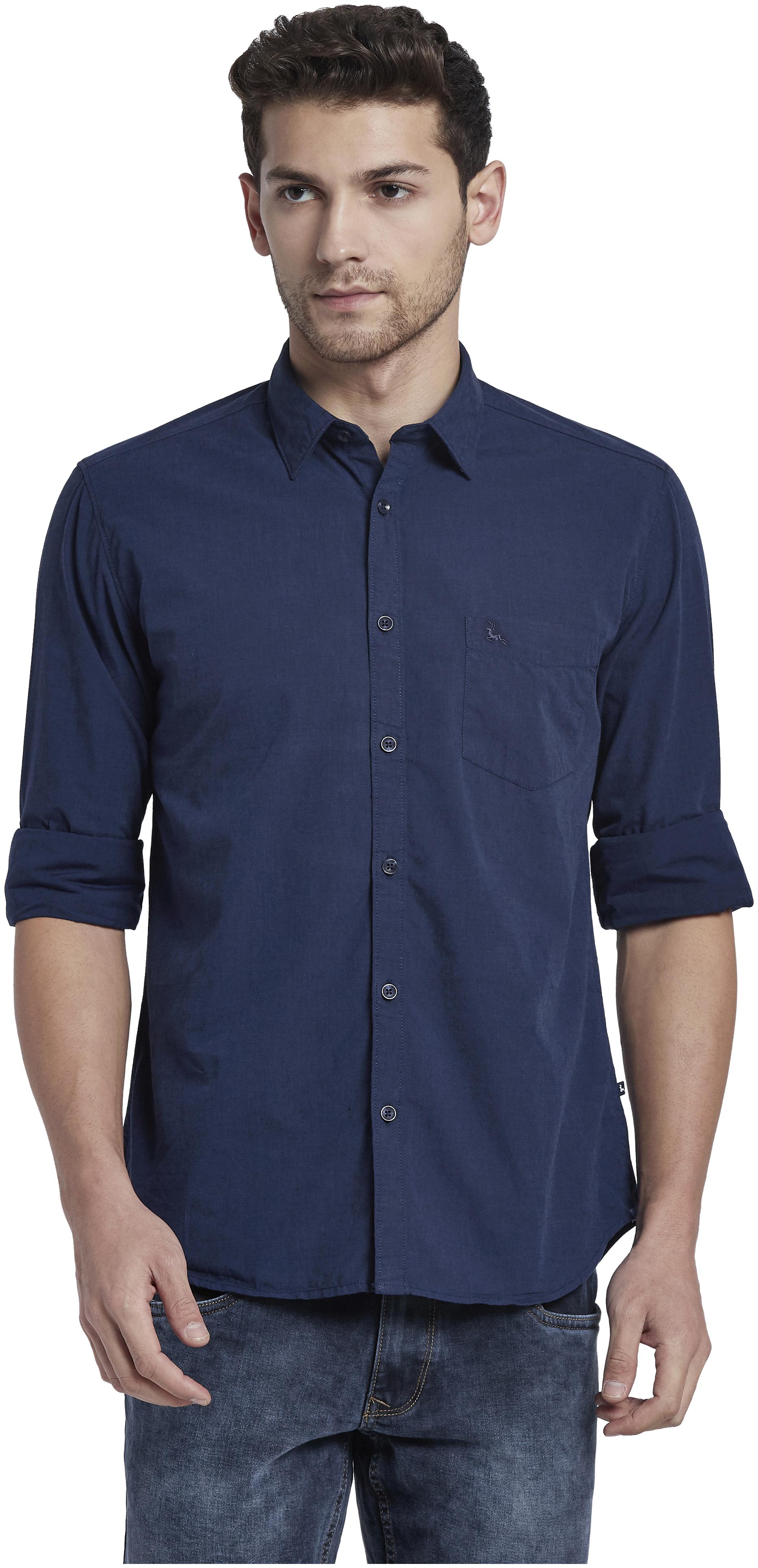 

Parx Men Blue Solid Slim Fit Casual Shirt