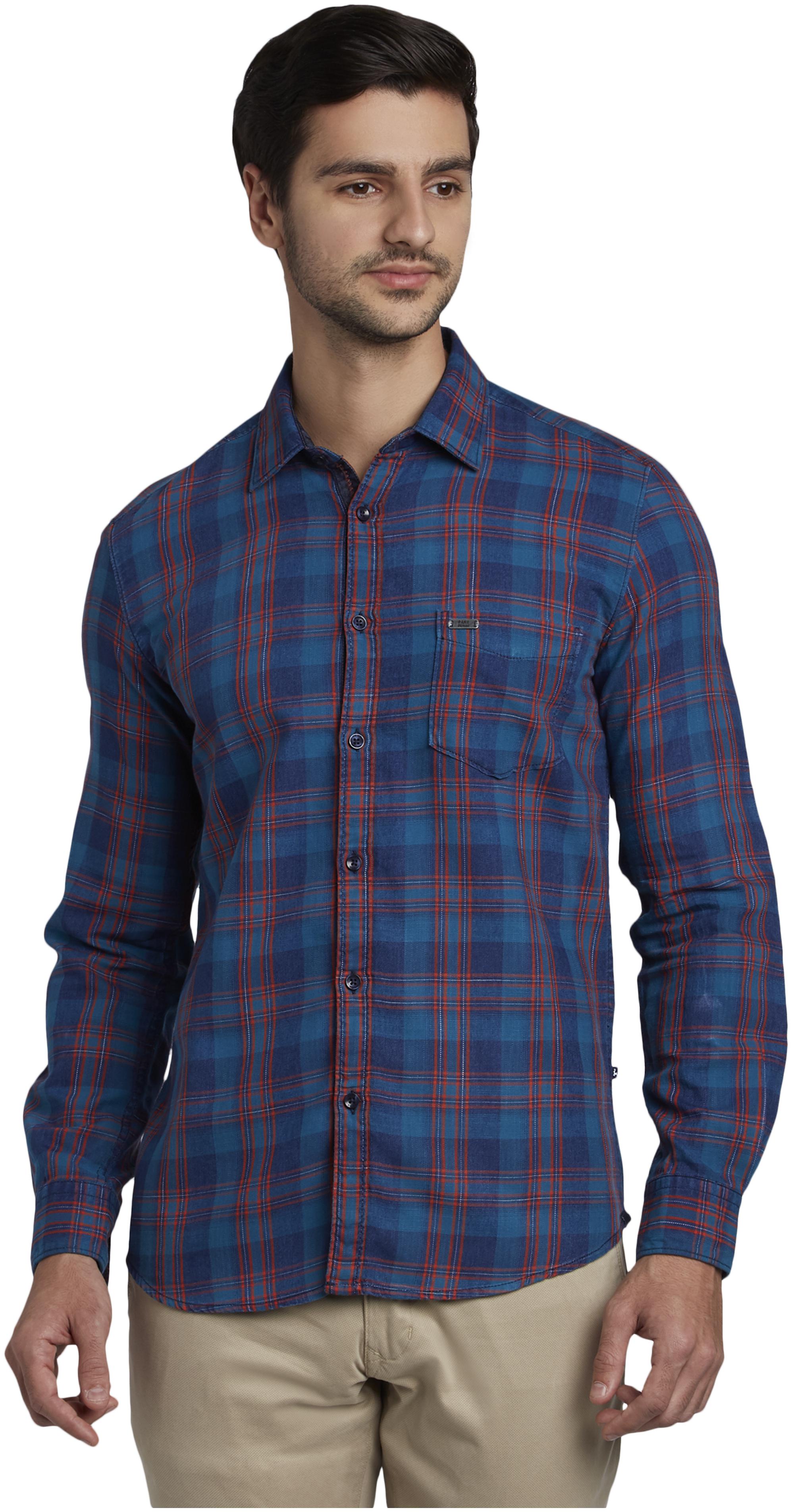 

Parx Men Blue Checked Slim Fit Casual Shirt