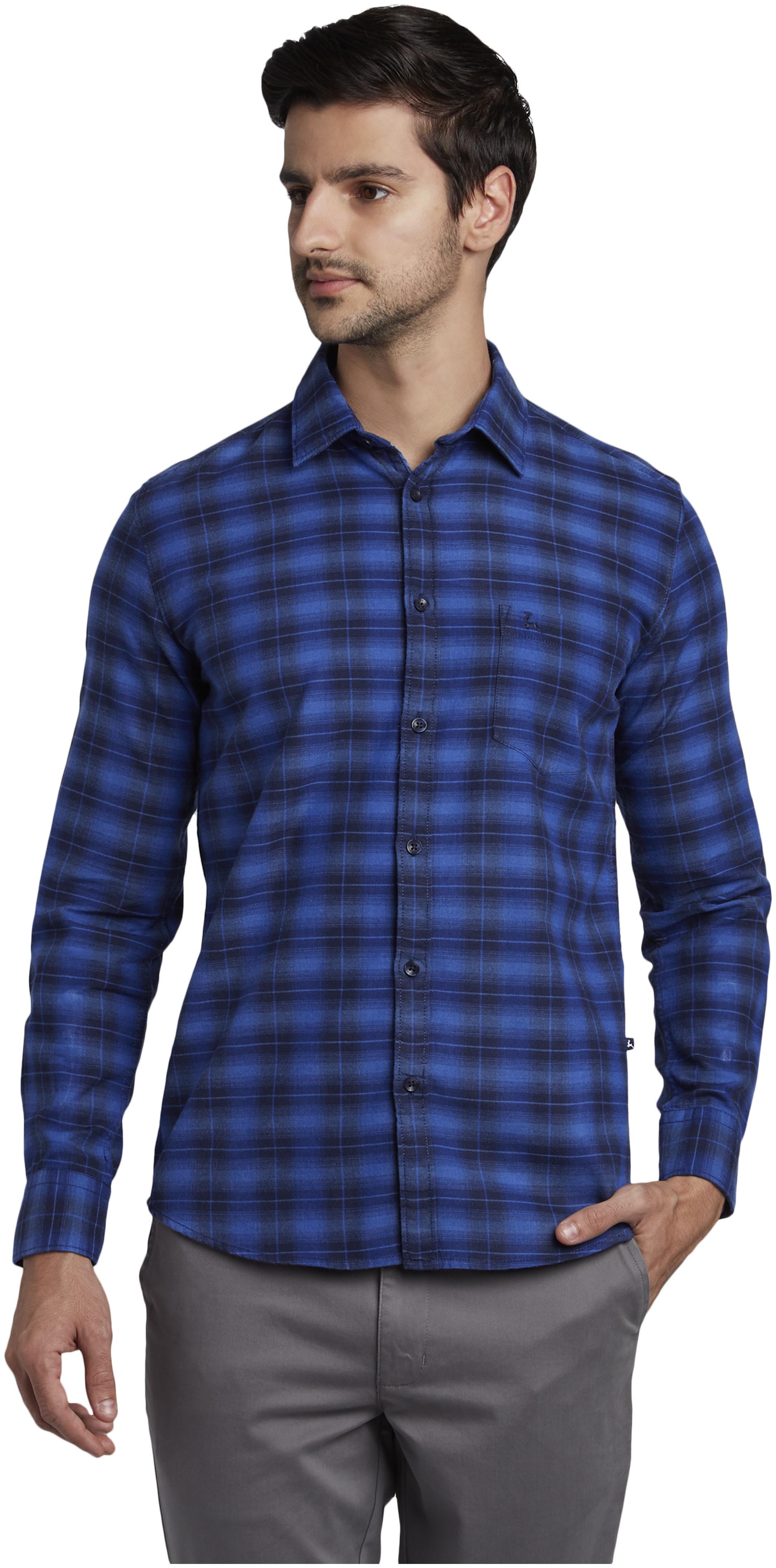 

Parx Men Blue Checked Slim Fit Casual Shirt