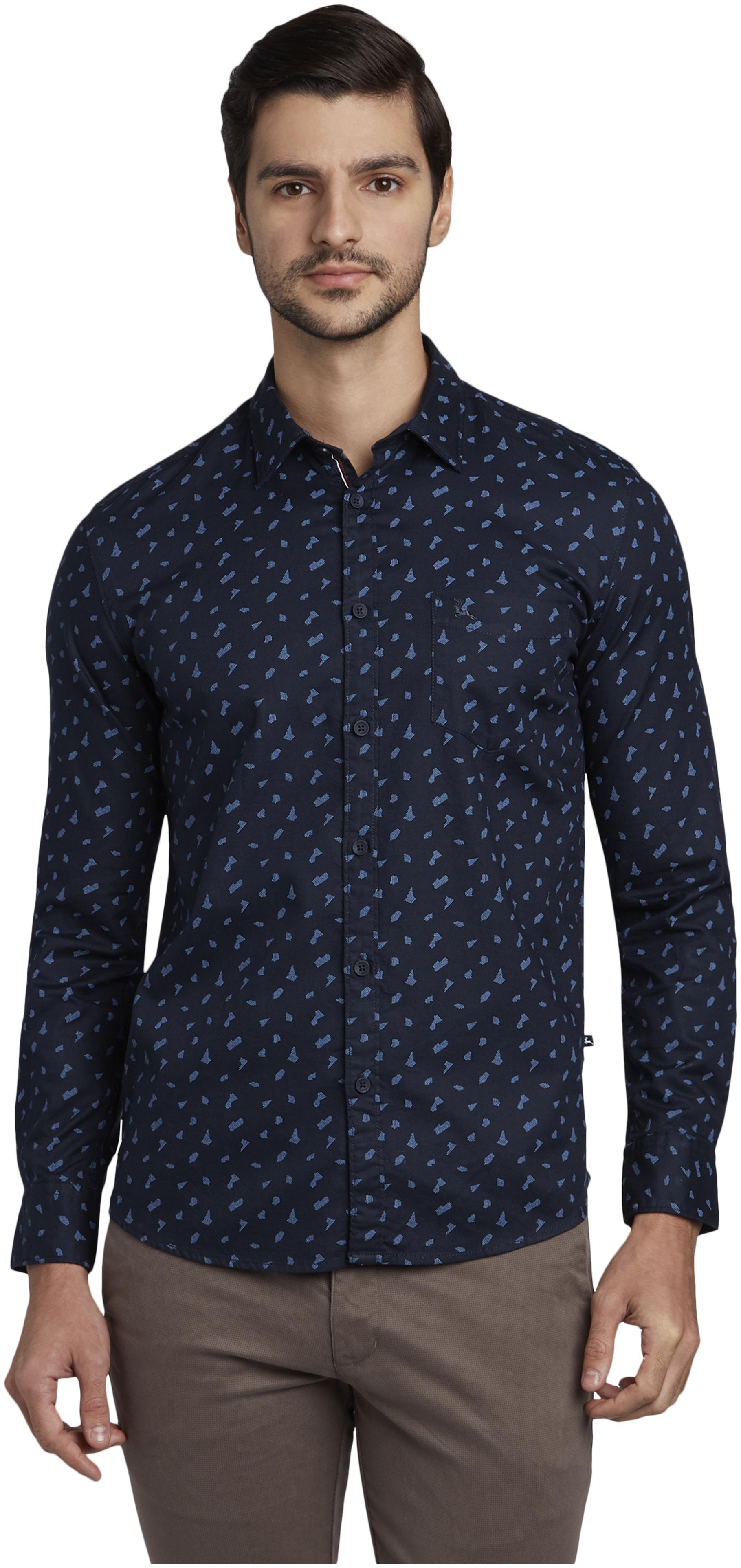 

Parx Men Blue Printed Slim Fit Casual Shirt