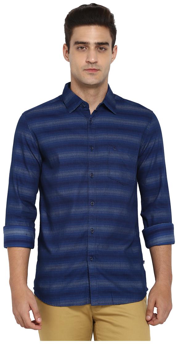 

Parx Men Blue Horizontal Stripes Slim Fit Casual Shirt