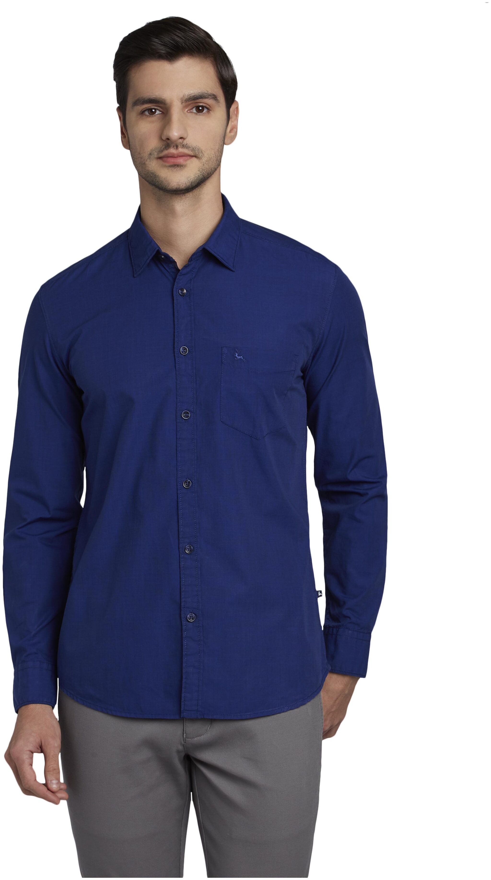 

Parx Men Blue Solid Slim Fit Casual Shirt