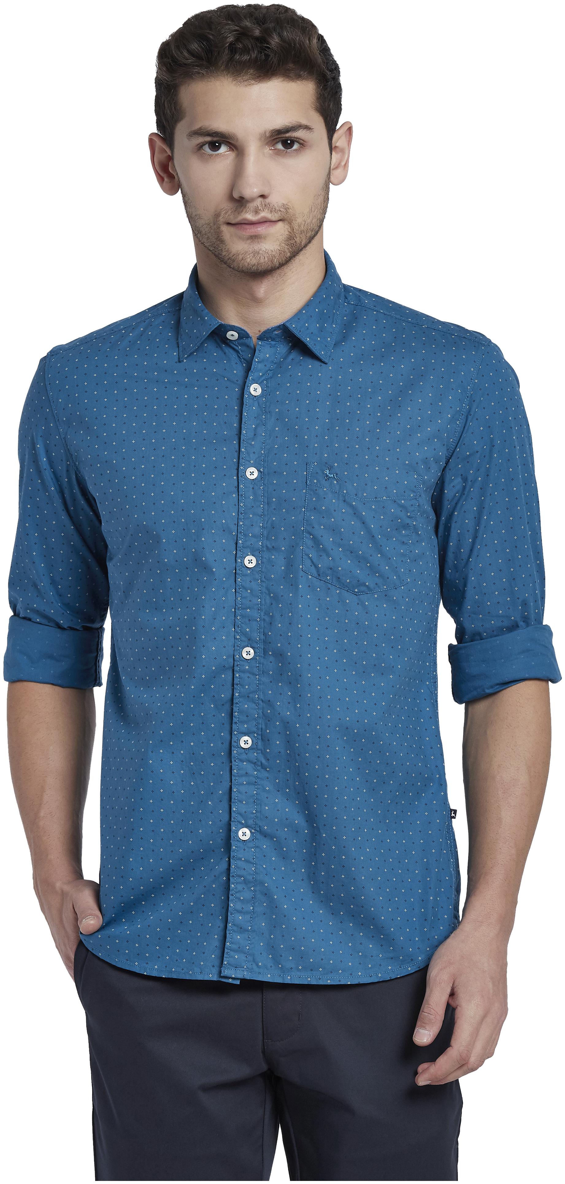 

Parx Men Blue Printed Slim Fit Casual Shirt