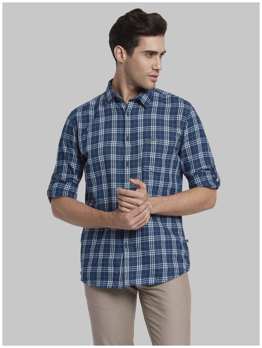 

Parx Men Blue Checked Slim Fit Casual Shirt