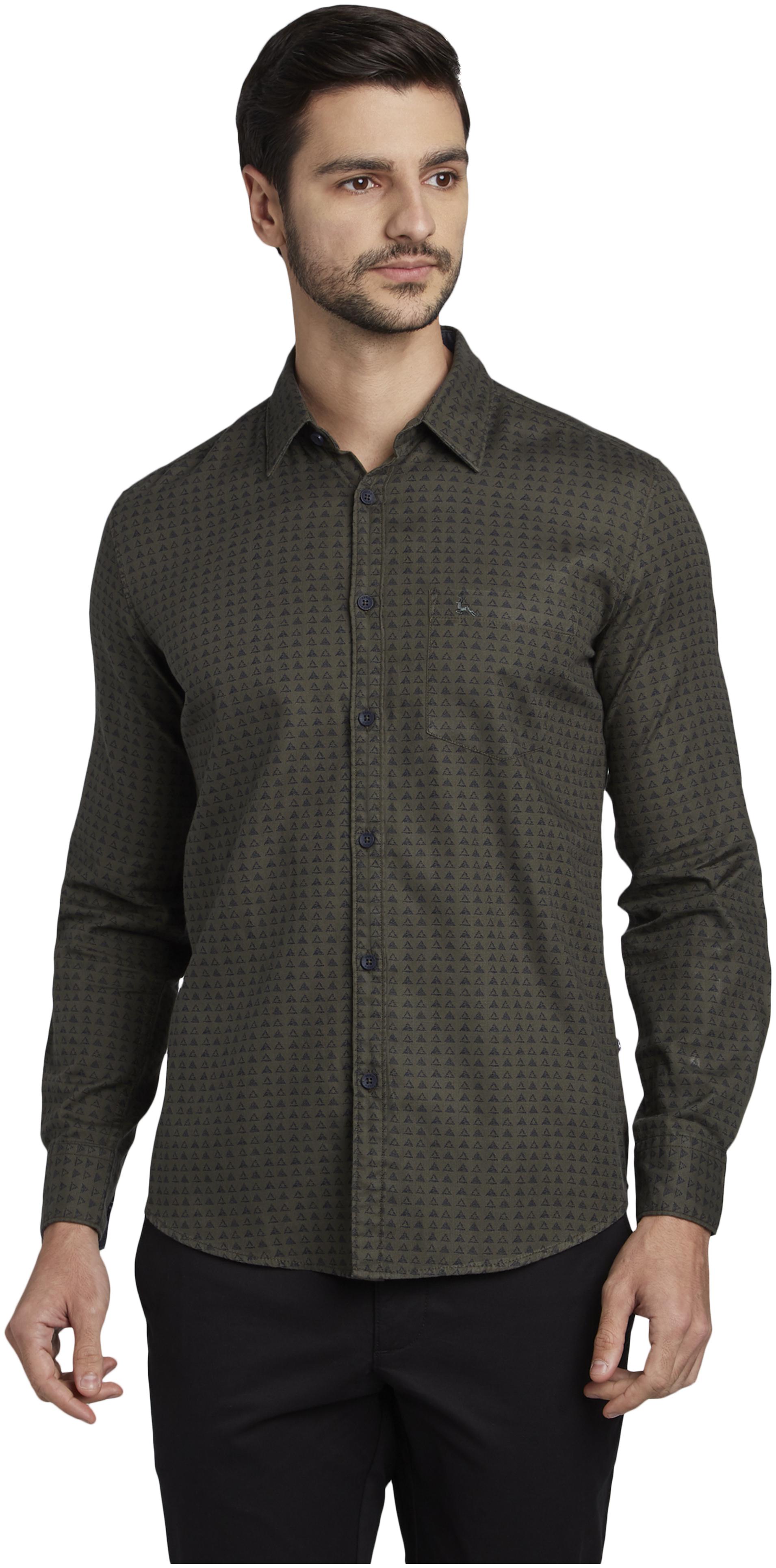 

Parx Men Green Printed Slim Fit Casual Shirt