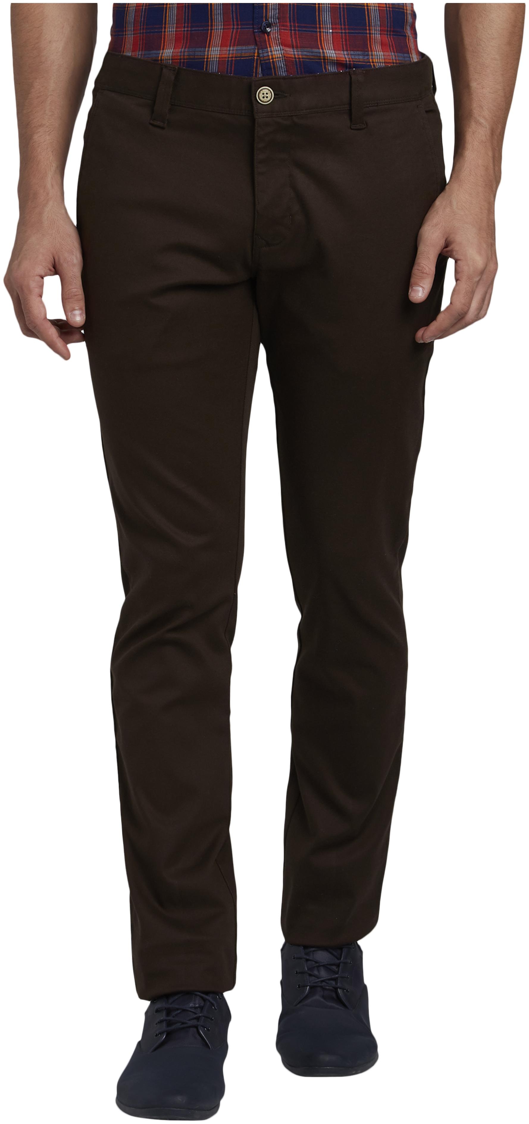 

Parx Men Brown Solid Tapered fit Regular trousers