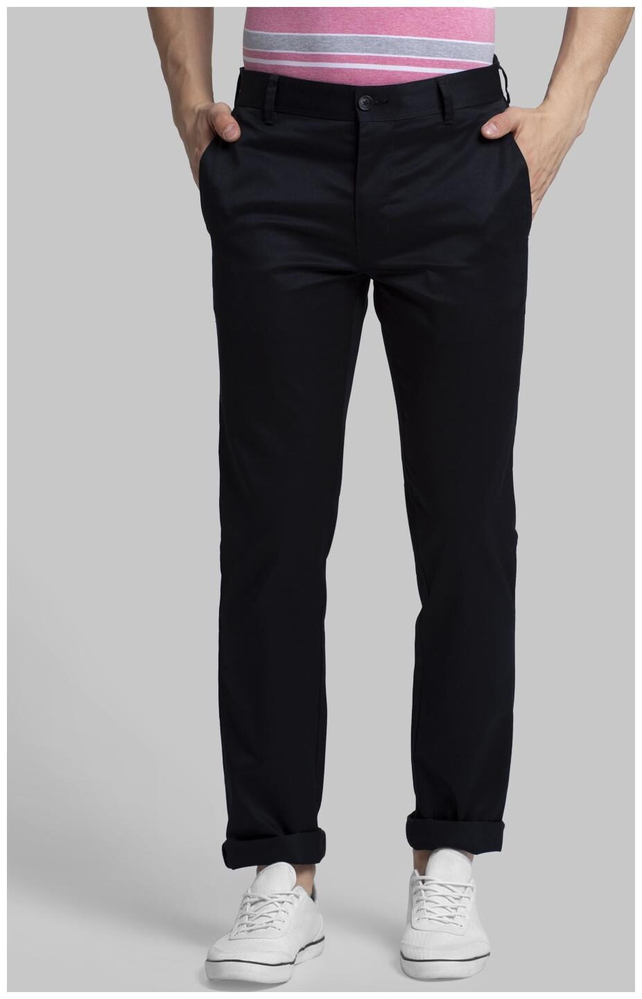 

Parx Men Black Solid Slim fit Wrinkle free Regular trousers