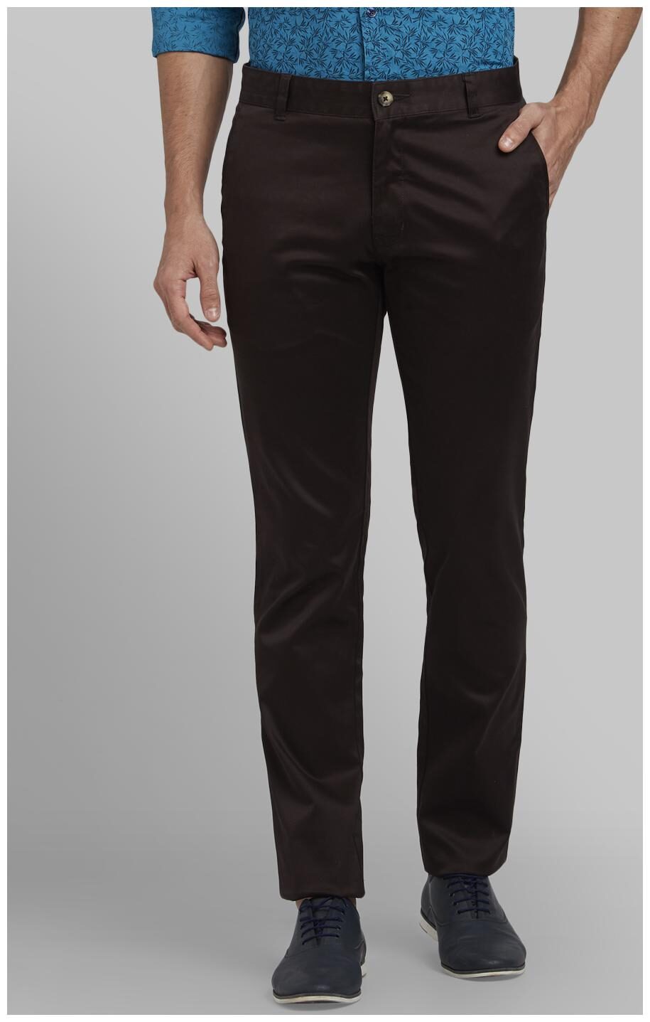 

Parx Men Brown Solid Slim fit Wrinkle free Regular trousers