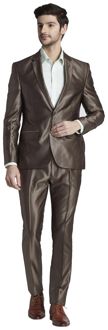 

Parx Men Rayon Solid Single Breasted Suit Brown