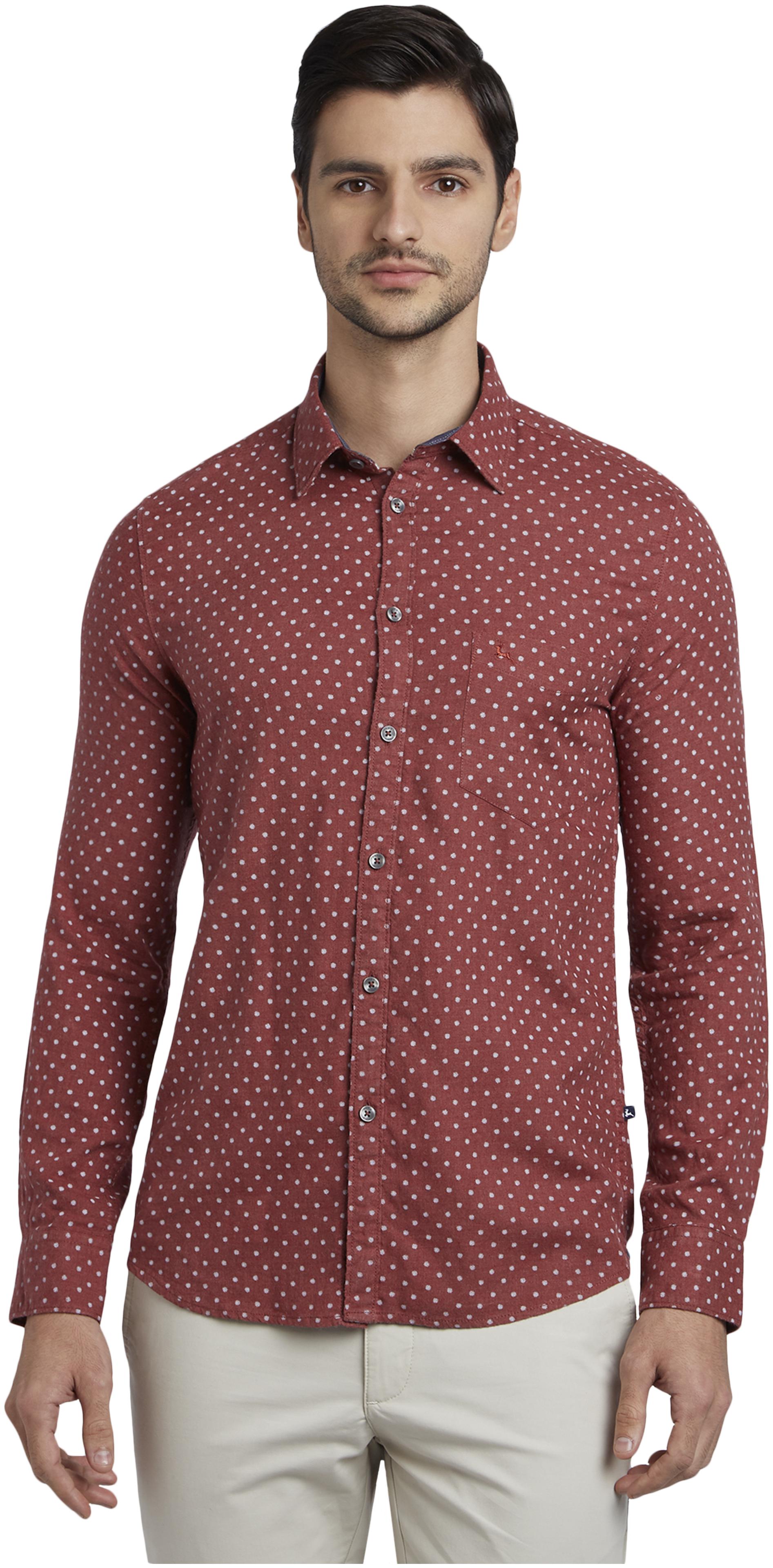 

Parx Men Red Printed Slim Fit Casual Shirt