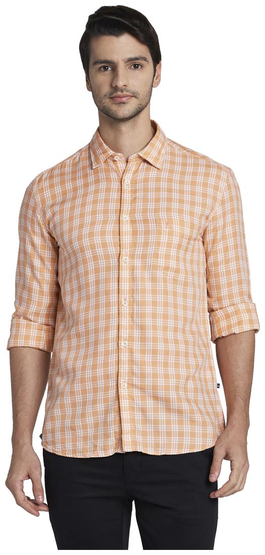 

Parx Men Orange Checked Slim Fit Casual Shirt