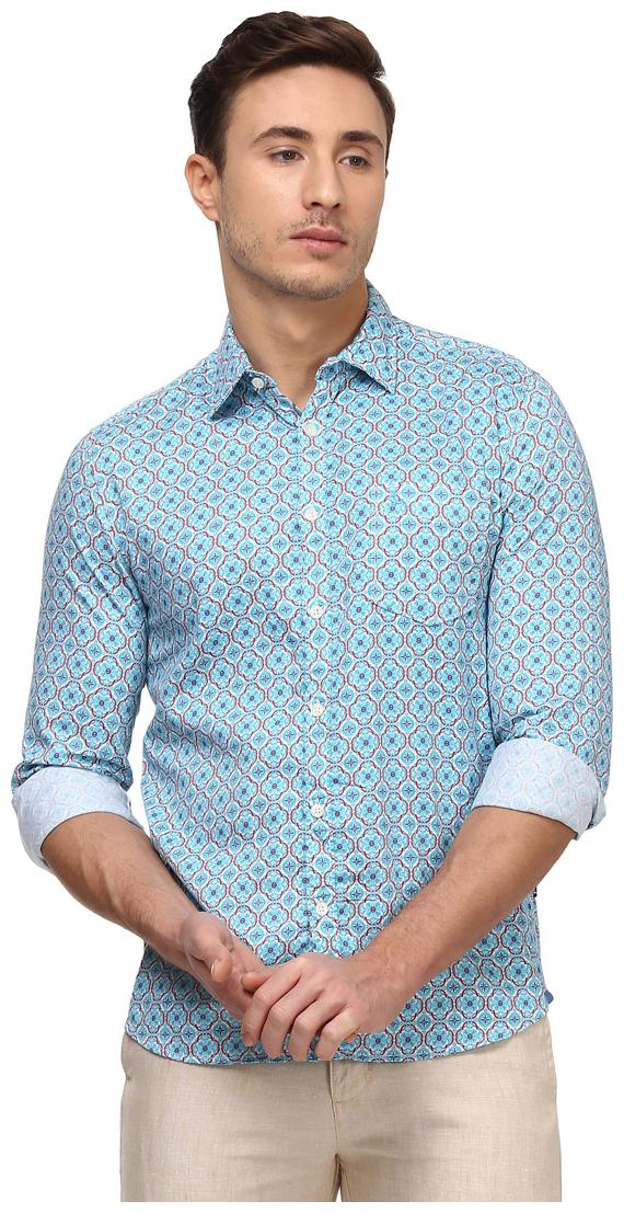 

Parx Men Orange Printed Slim Fit Casual Shirt