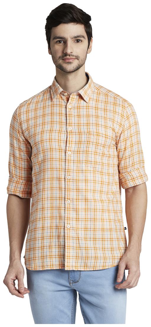 

Parx Men Orange Checked Slim Fit Casual Shirt