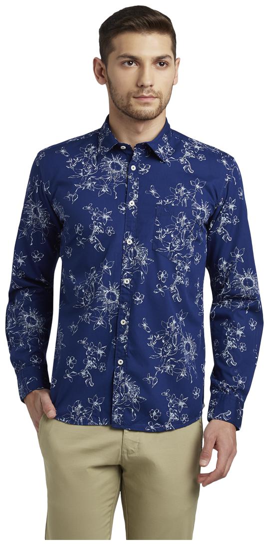 

Parx Men Blue Printed Slim Fit Casual Shirt
