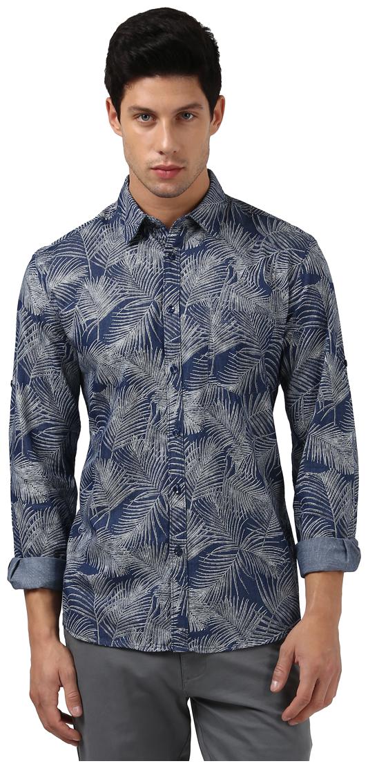 

Parx Men Blue Grey Printed Slim Fit Casual Shirt