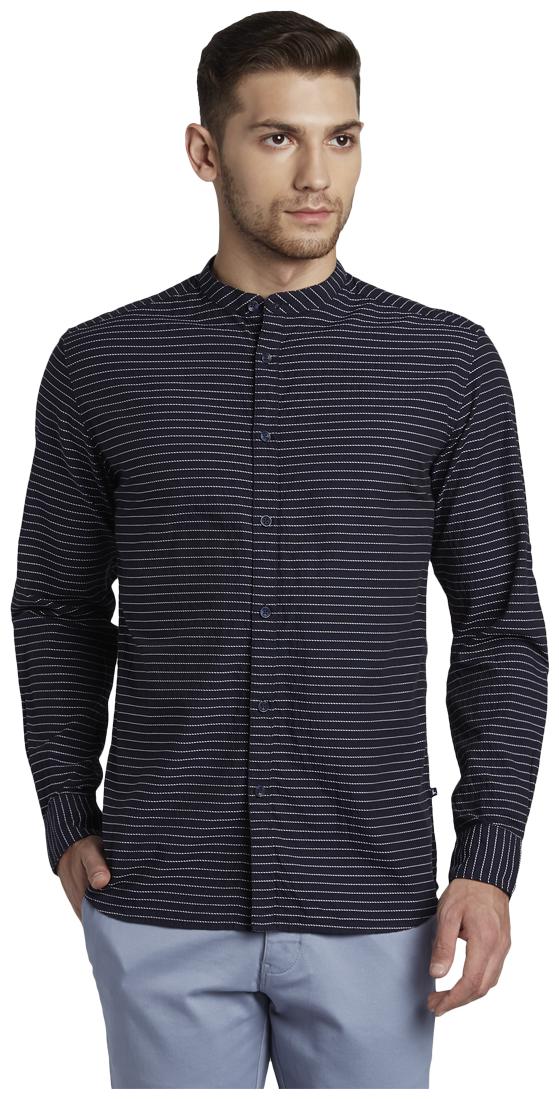 

Parx Men Blue Horizontal Stripes Slim Fit Casual Shirt