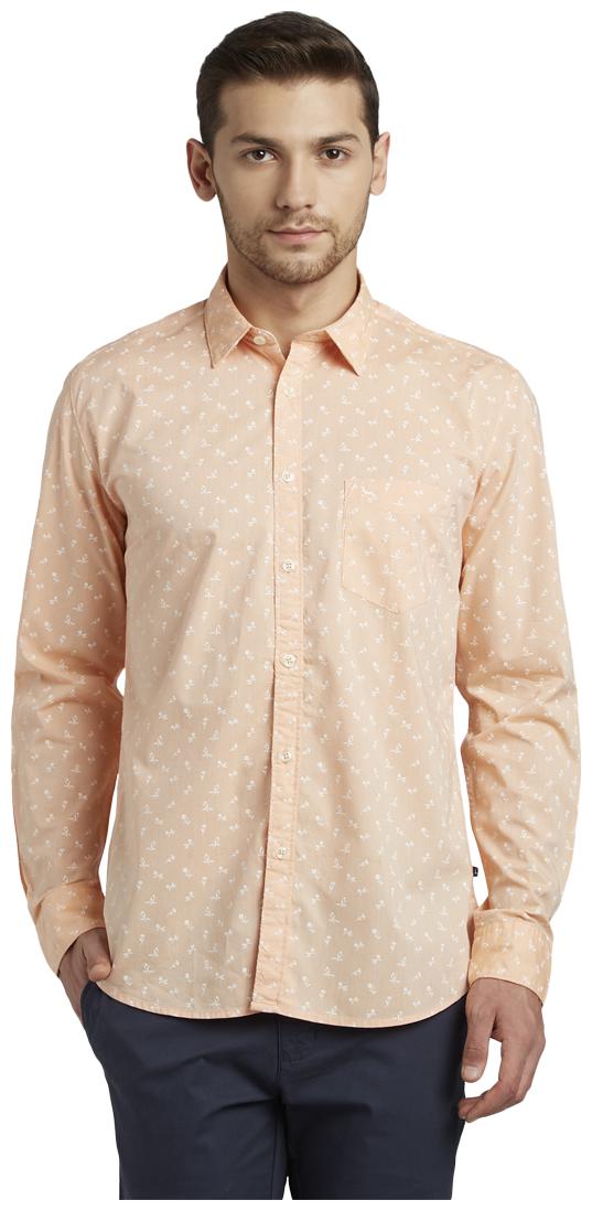 

Parx Men Orange Printed Slim Fit Casual Shirt
