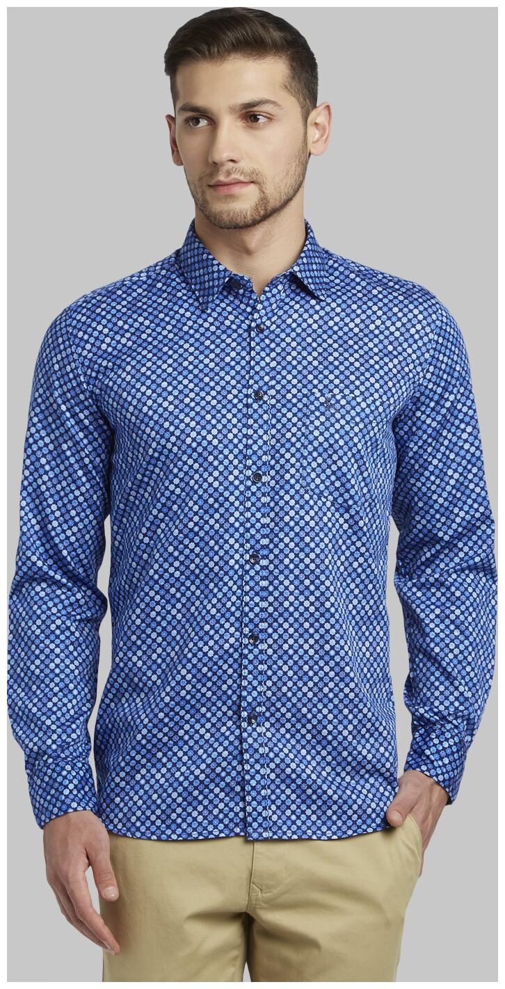

Parx Men Blue Printed Slim Fit Casual Shirt