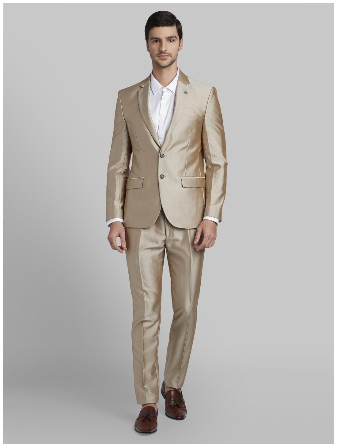 

Parx Rayon Solid Men Single Breasted Suit - Khaki