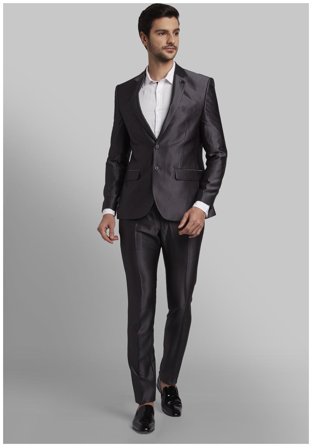 

Parx Rayon Solid Men Single Breasted Suit - Grey