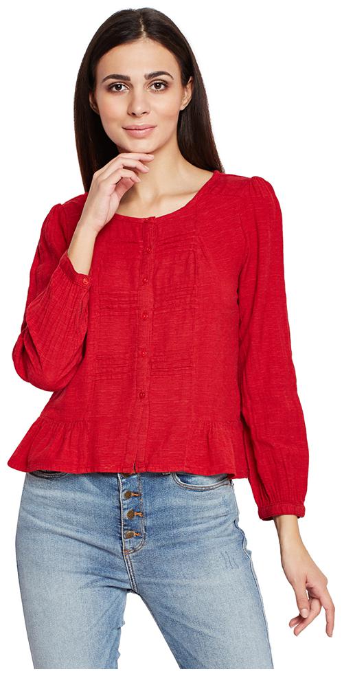 

OXOLLOXO Women Solid Regular top - Red