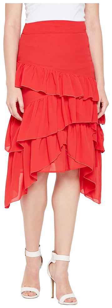 

OXOLLOXO Solid A-line skirt Midi Skirt - Red