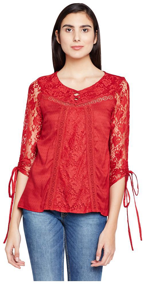 

OXOLLOXO Women Solid Regular top - Red