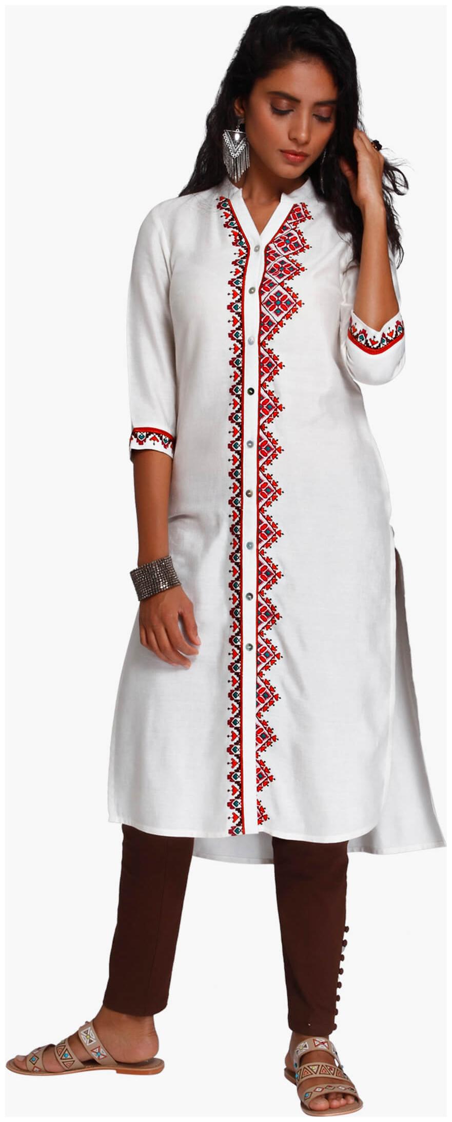 

NAARI Women White Embroidered Straight Kurti