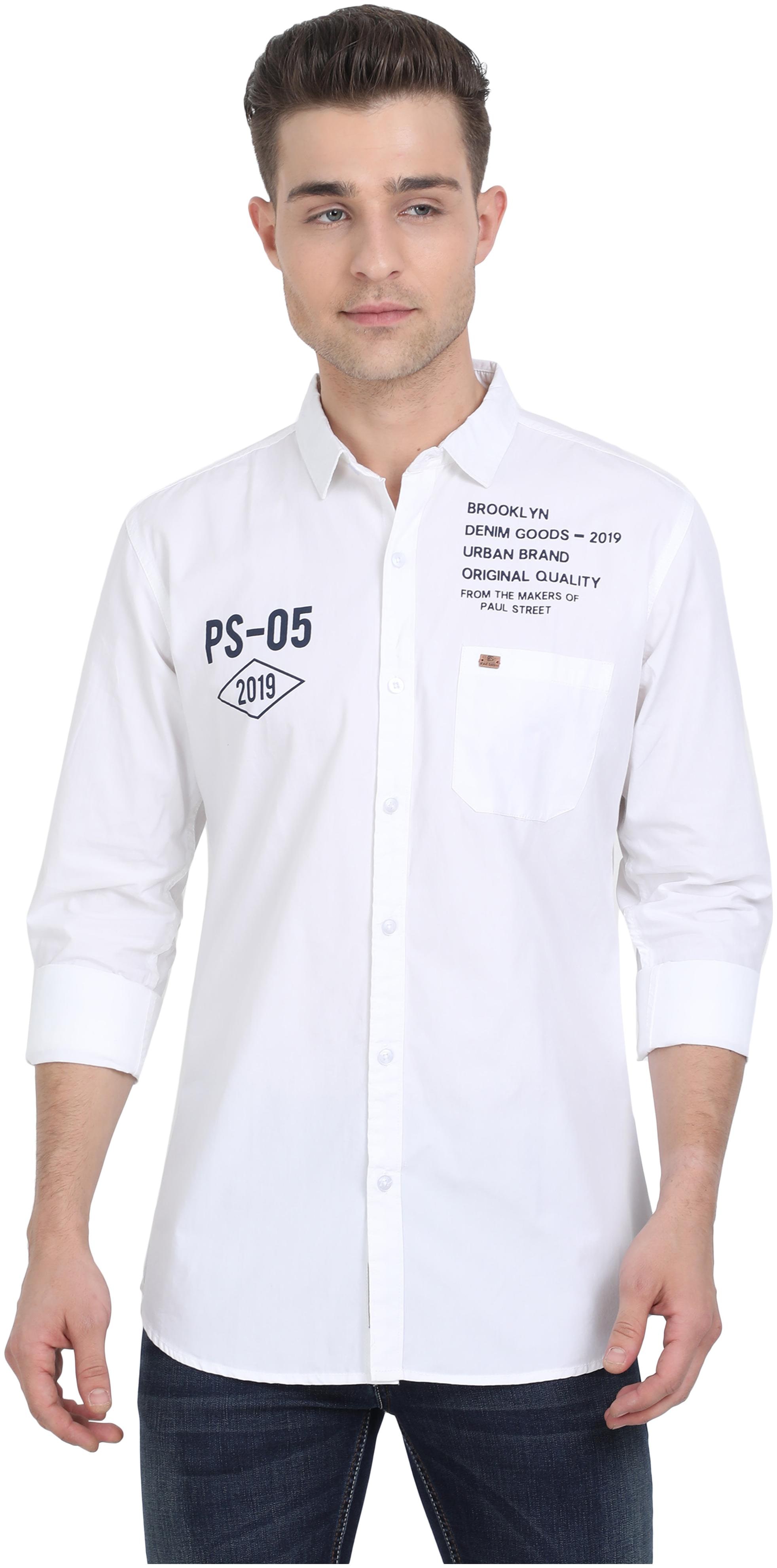 

Paul Street Men White Printed Slim Fit Casual Shirt