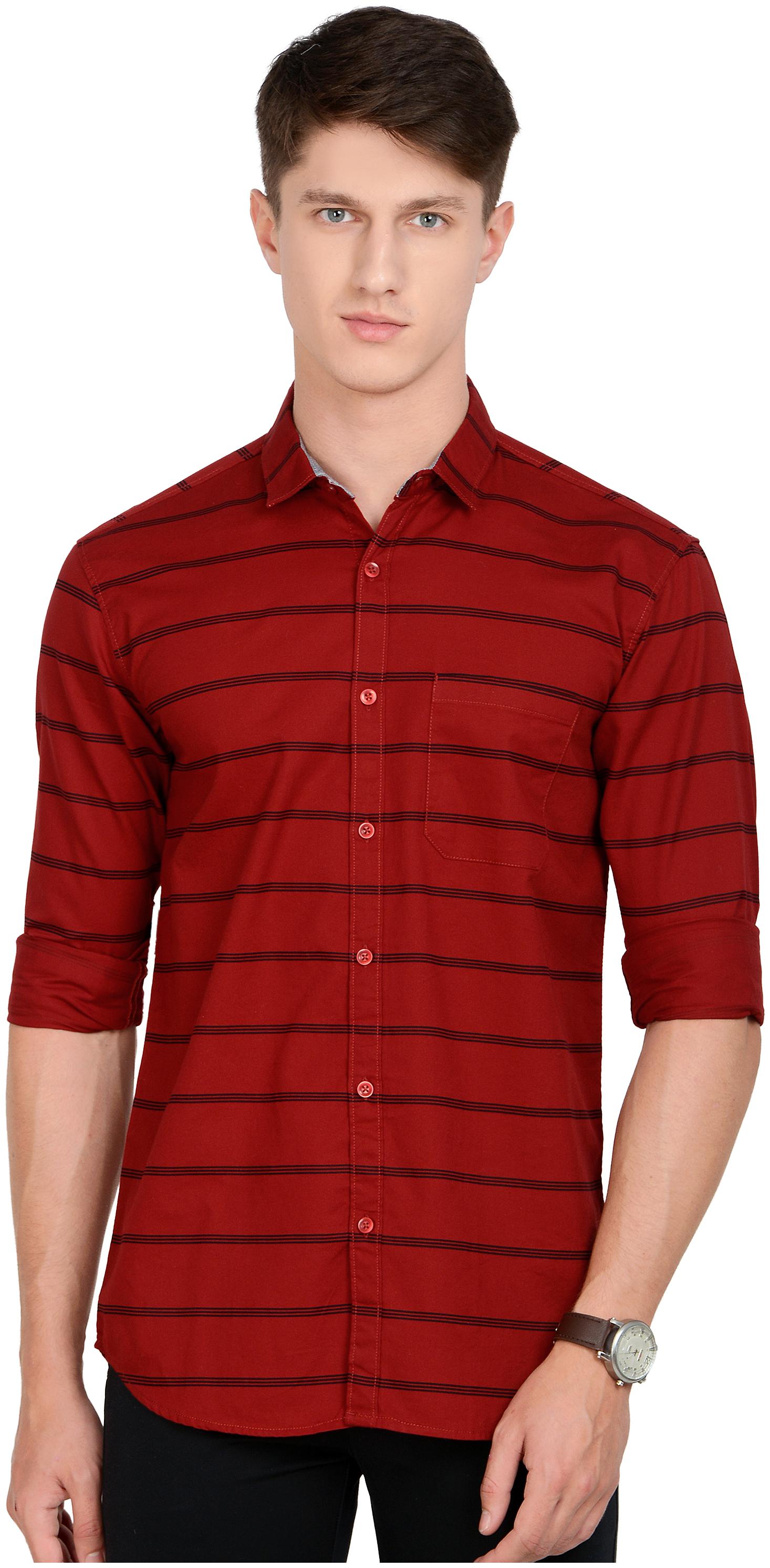 

Paul Street Men Red Horizontal Stripes Slim Fit Casual Shirt