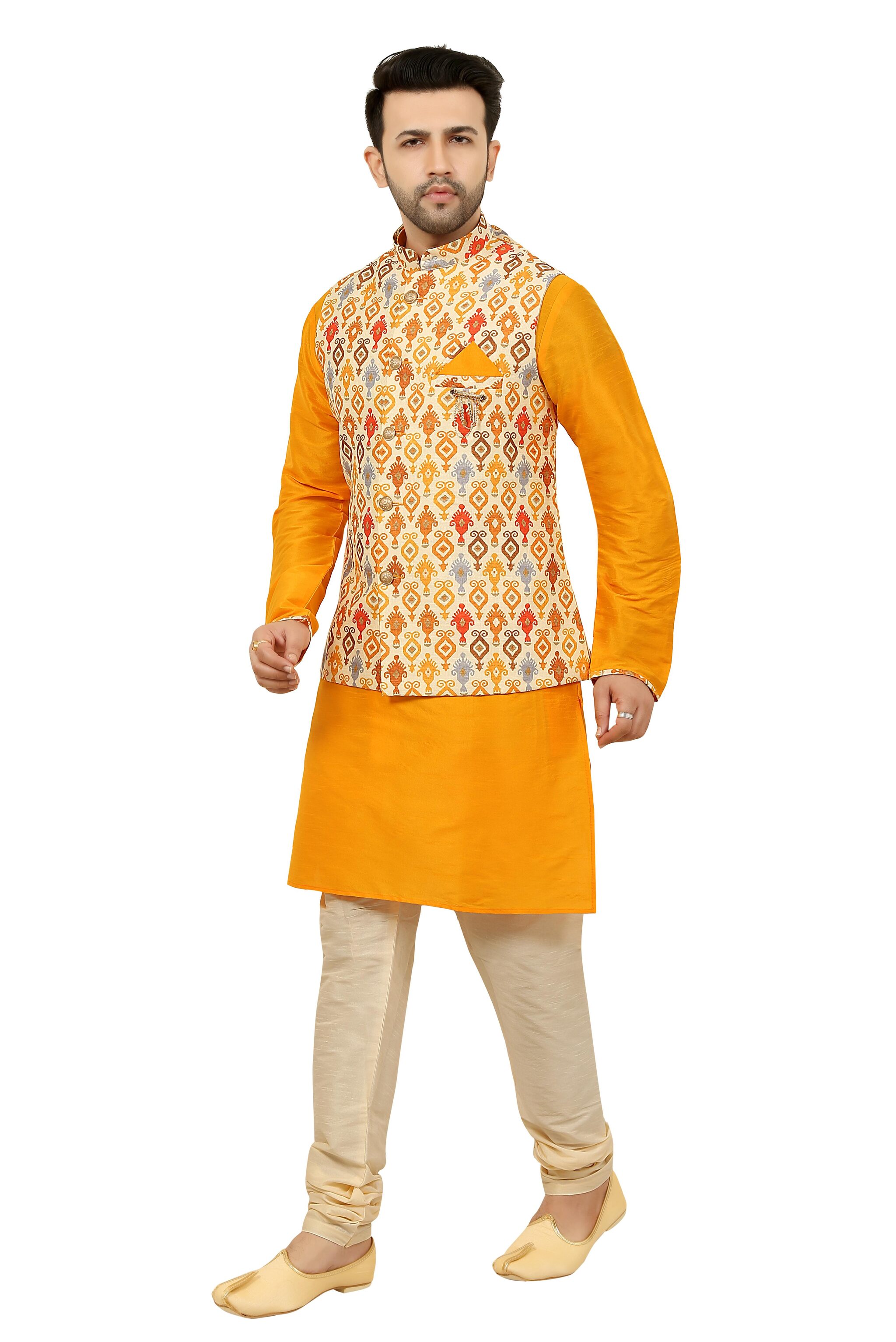 

Paul Street Yellow Solid Kurta and Churidar With Jacket
