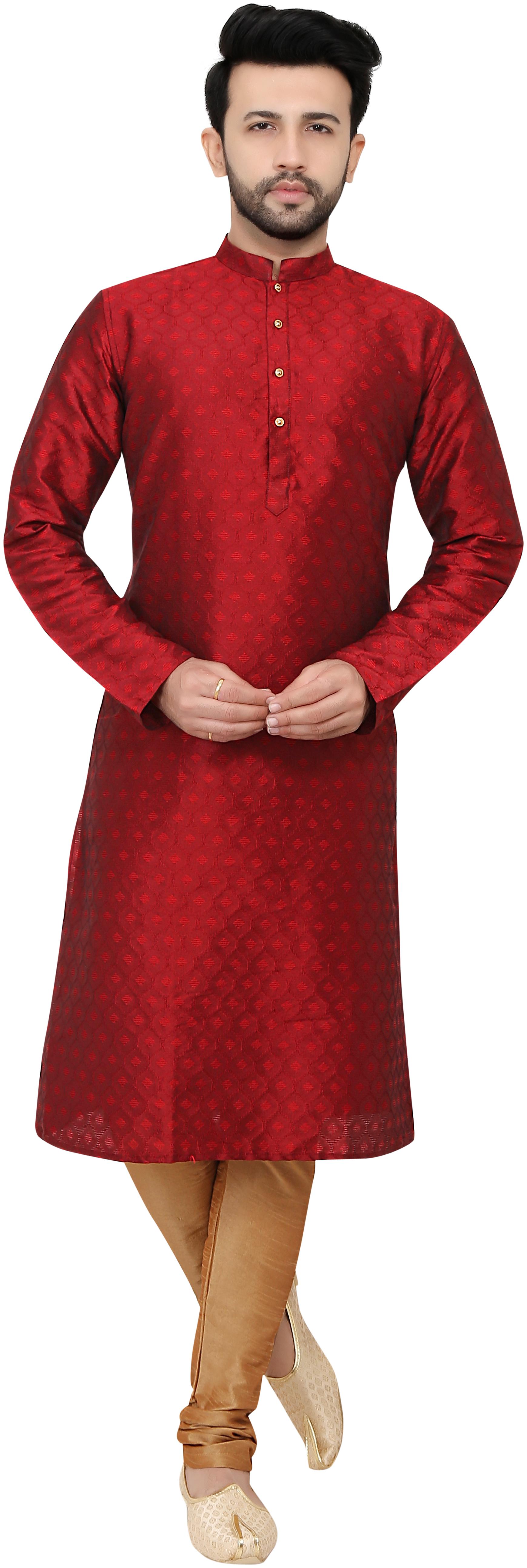 

Paul Street Red Self design Kurta and Churidar