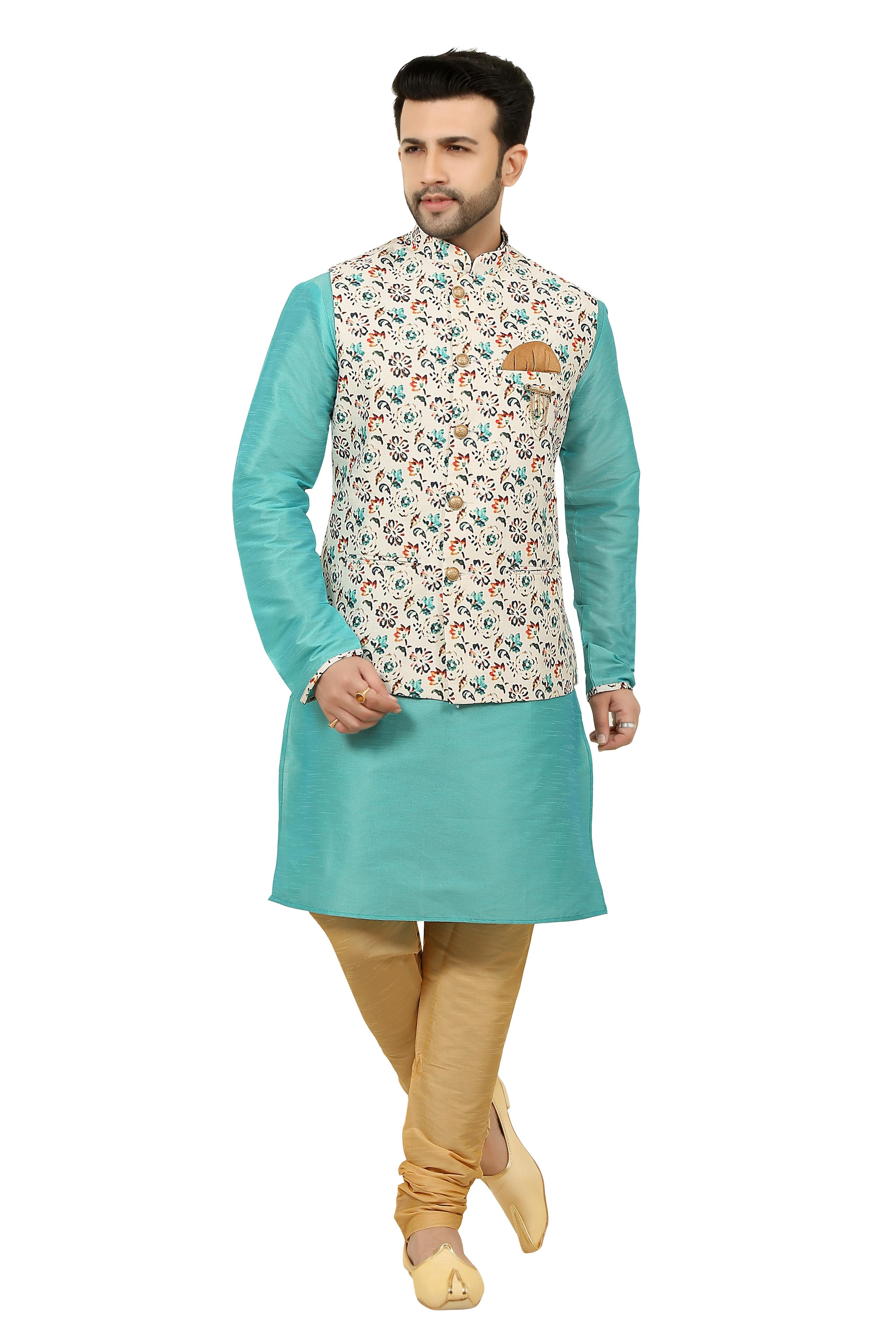 

Paul Street Turquoise Solid Kurta and Churidar With Jacket