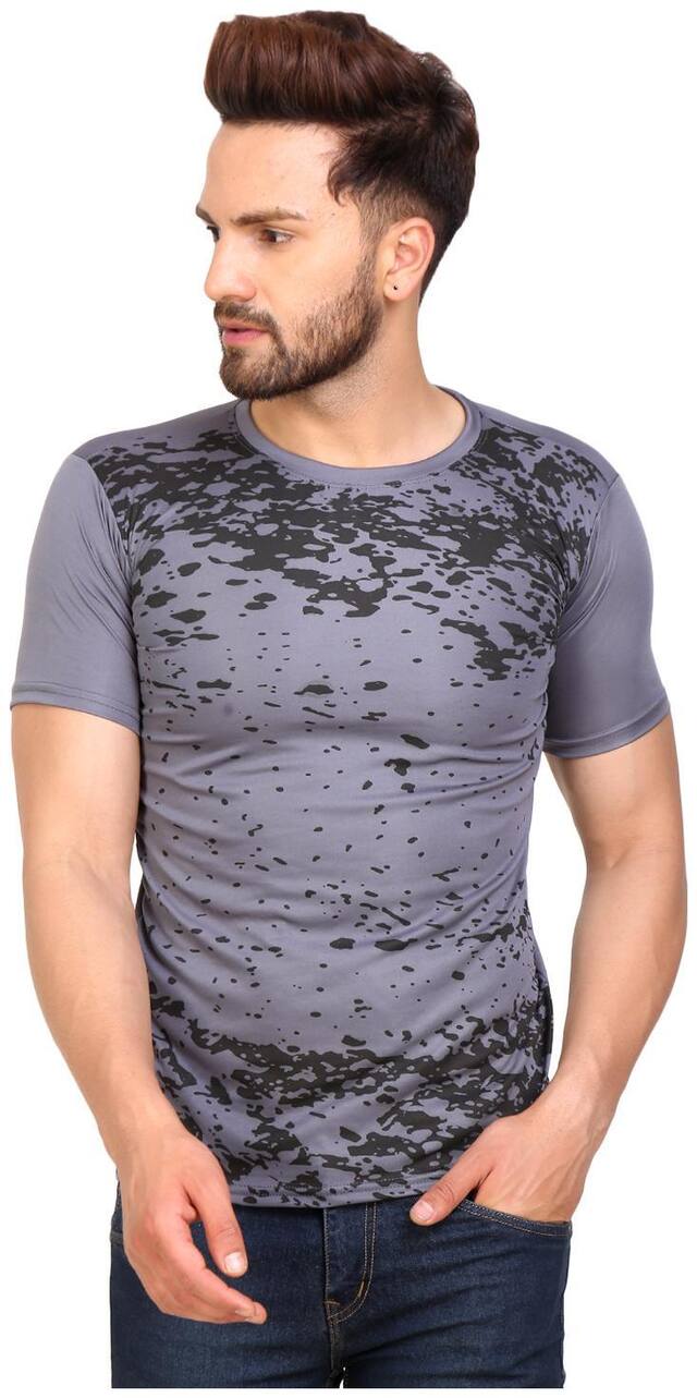 PAUSE Sport Brown Printed Sports Dry-Fit Round Neck Muscle Fit Short Sleeve T-Shirt