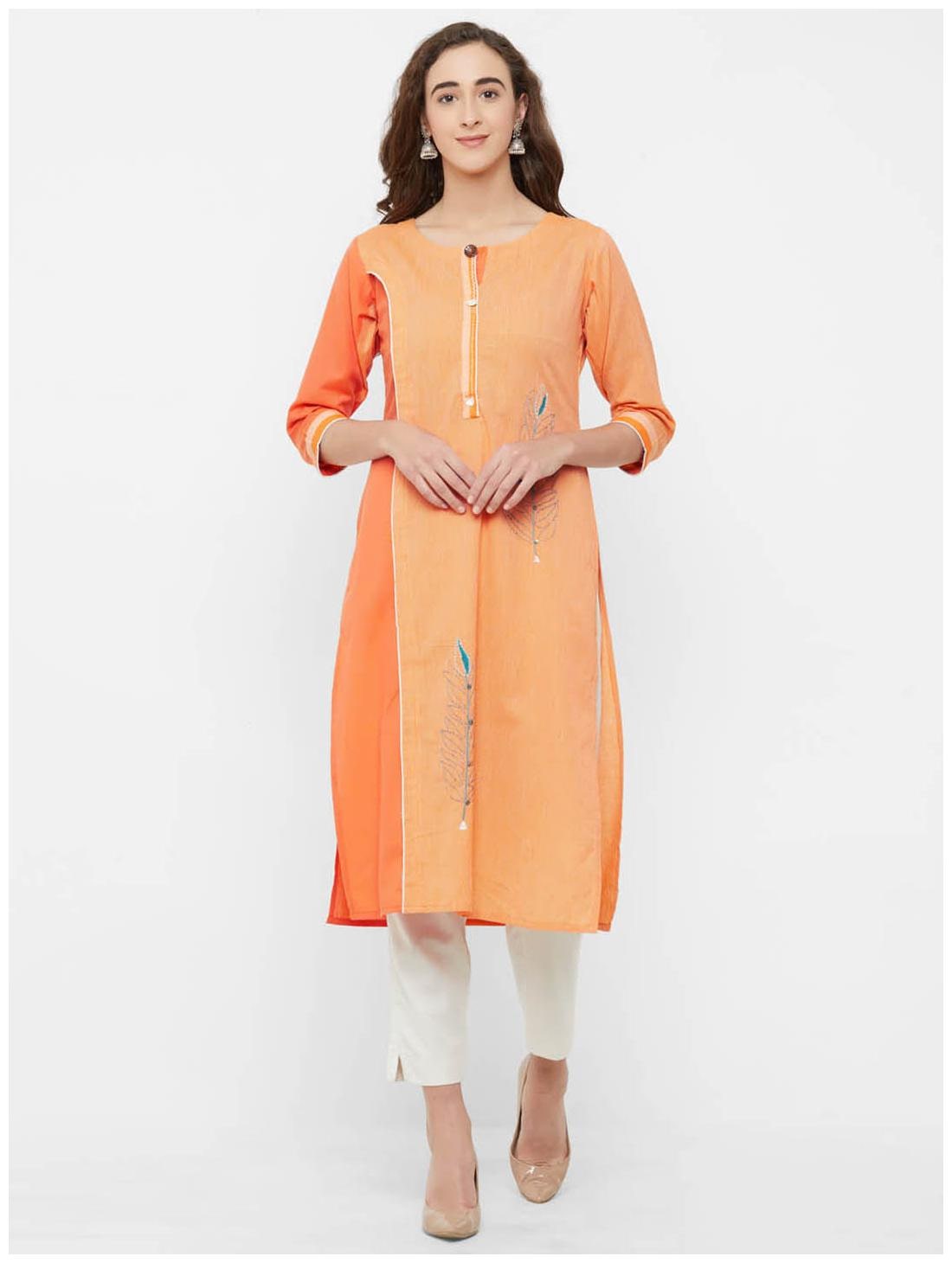 

Payal Women Orange Embroidered Straight Kurti