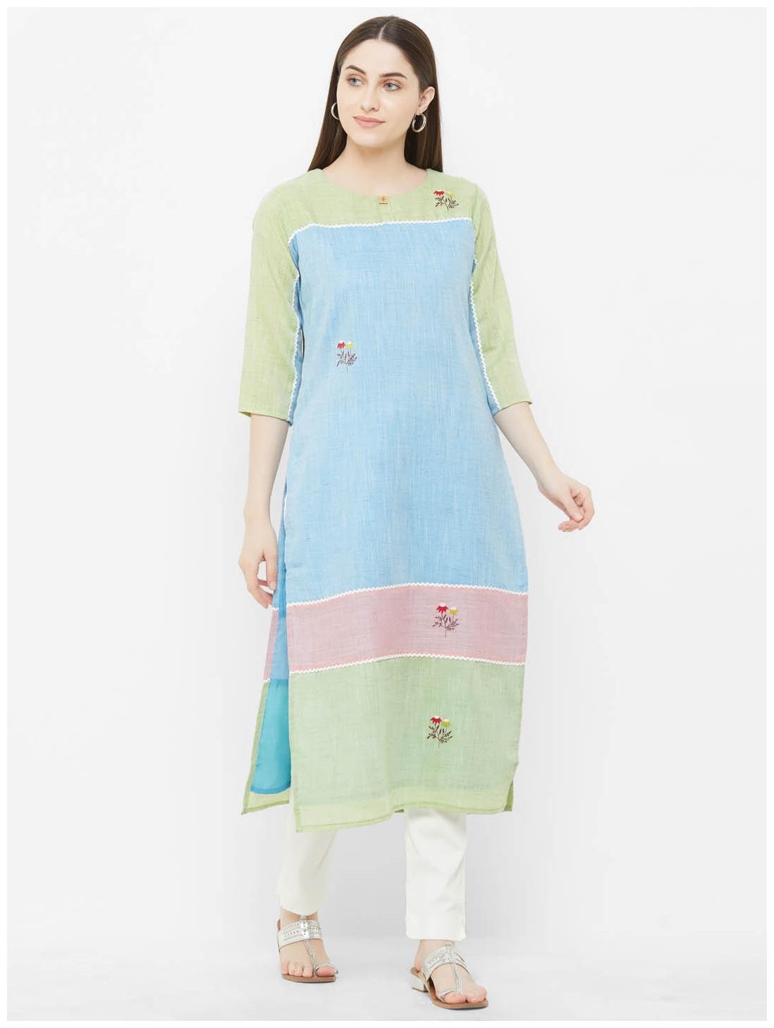 

Payal Women Blue Embroidered Straight Kurta