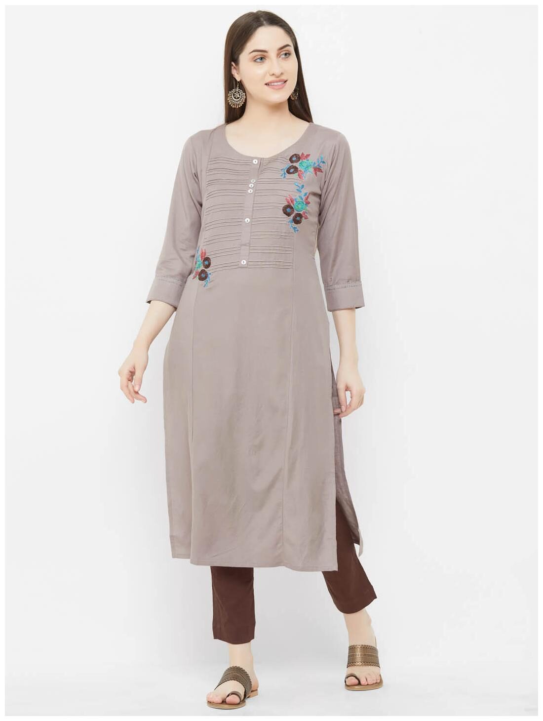 

Payal Women Grey Embroidered Straight Kurta