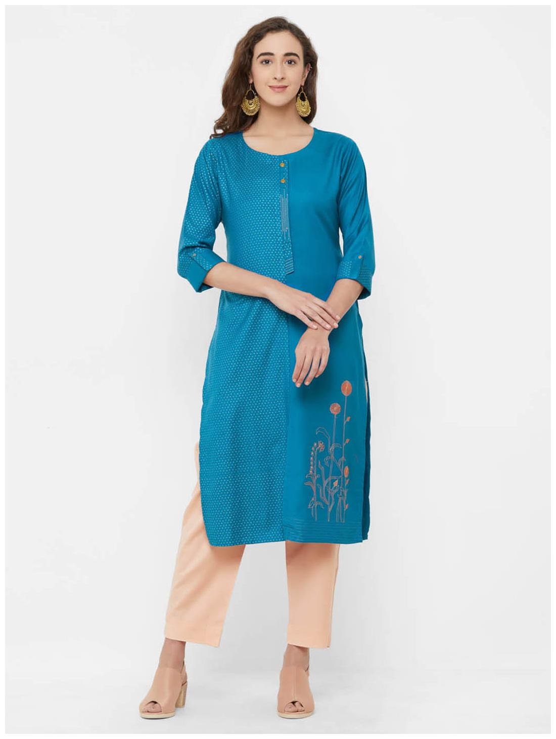 

Payal Women Blue Embroidered Straight Kurti
