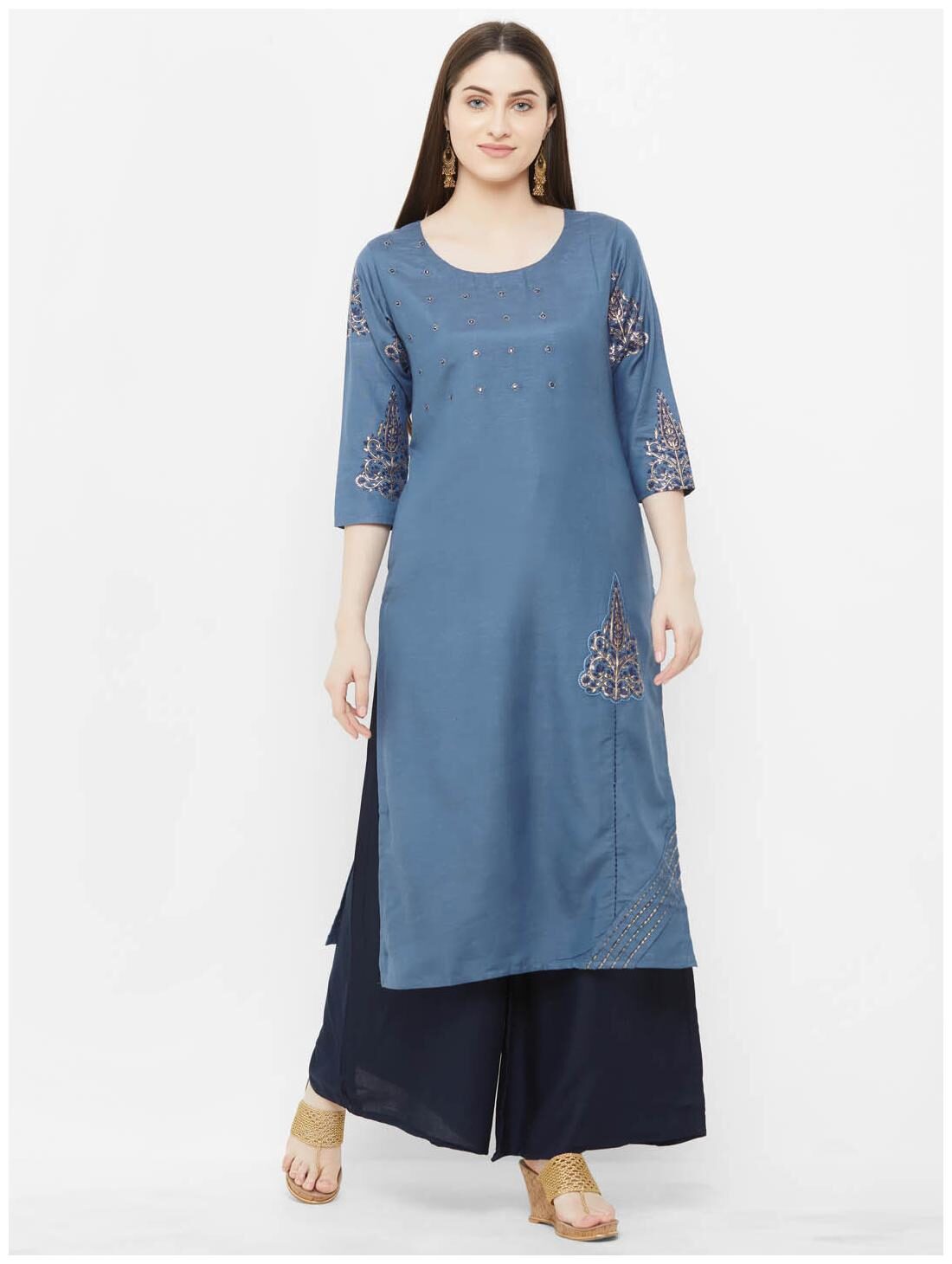 

Payal Women Blue Embroidered Straight Kurta
