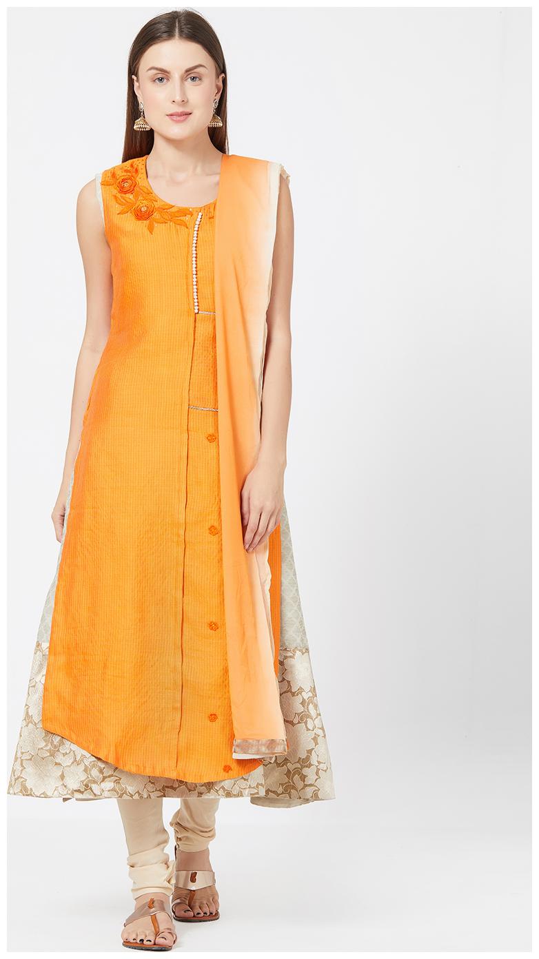 

Payal Women Yellow Printed Anarkali Kurta With Churidar And Dupatta