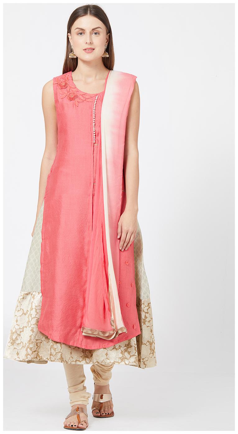 

Payal Stitched Pink Sleeveless Anarkali Kurta Churidar Set for Women
