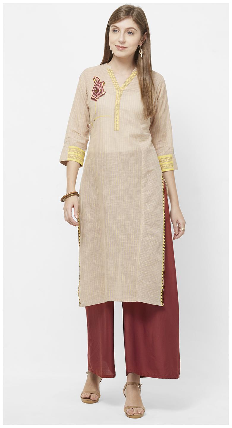 

Payal Women Beige Printed Straight Kurti