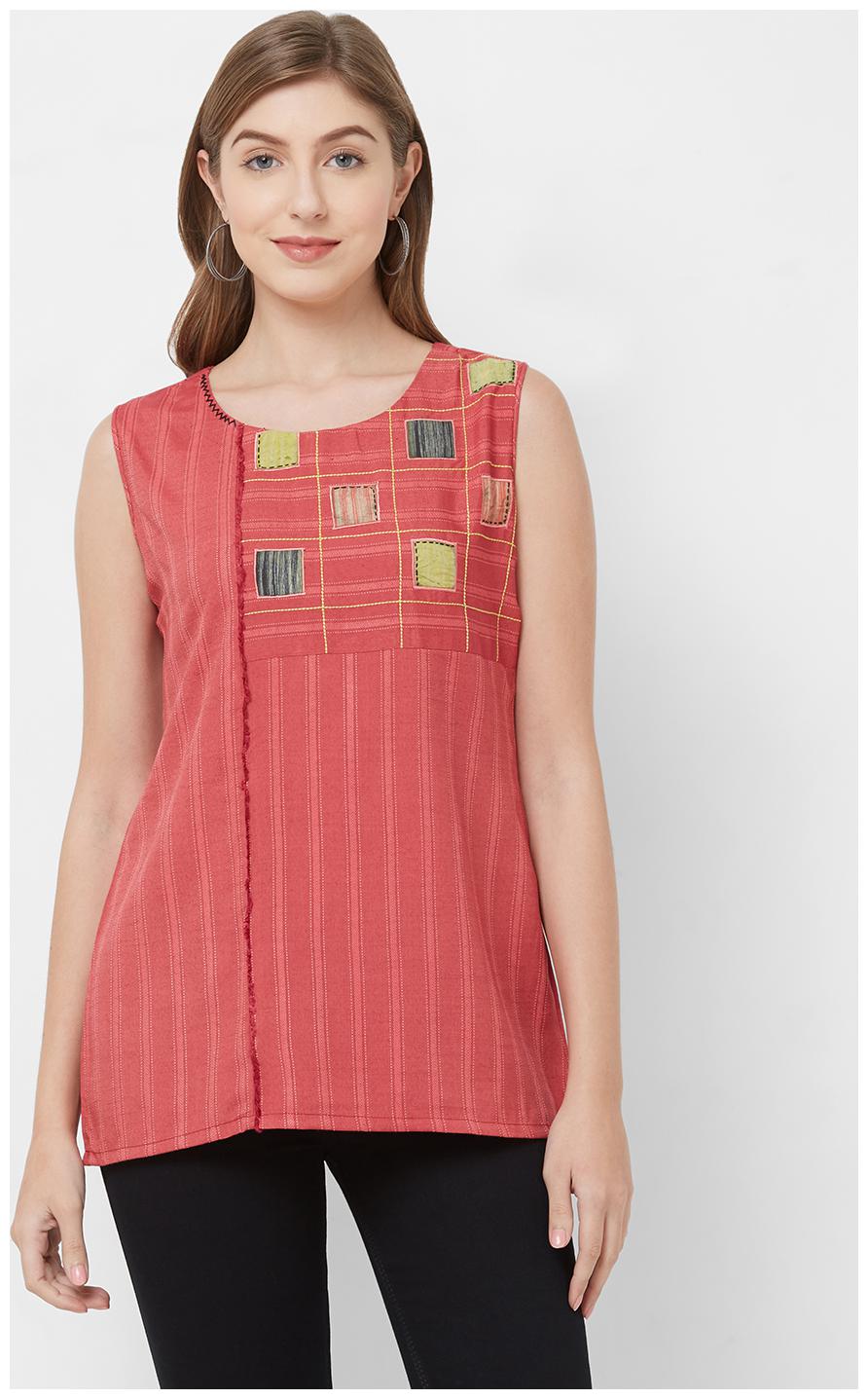 

Payal Women Striped Regular tunic - Red