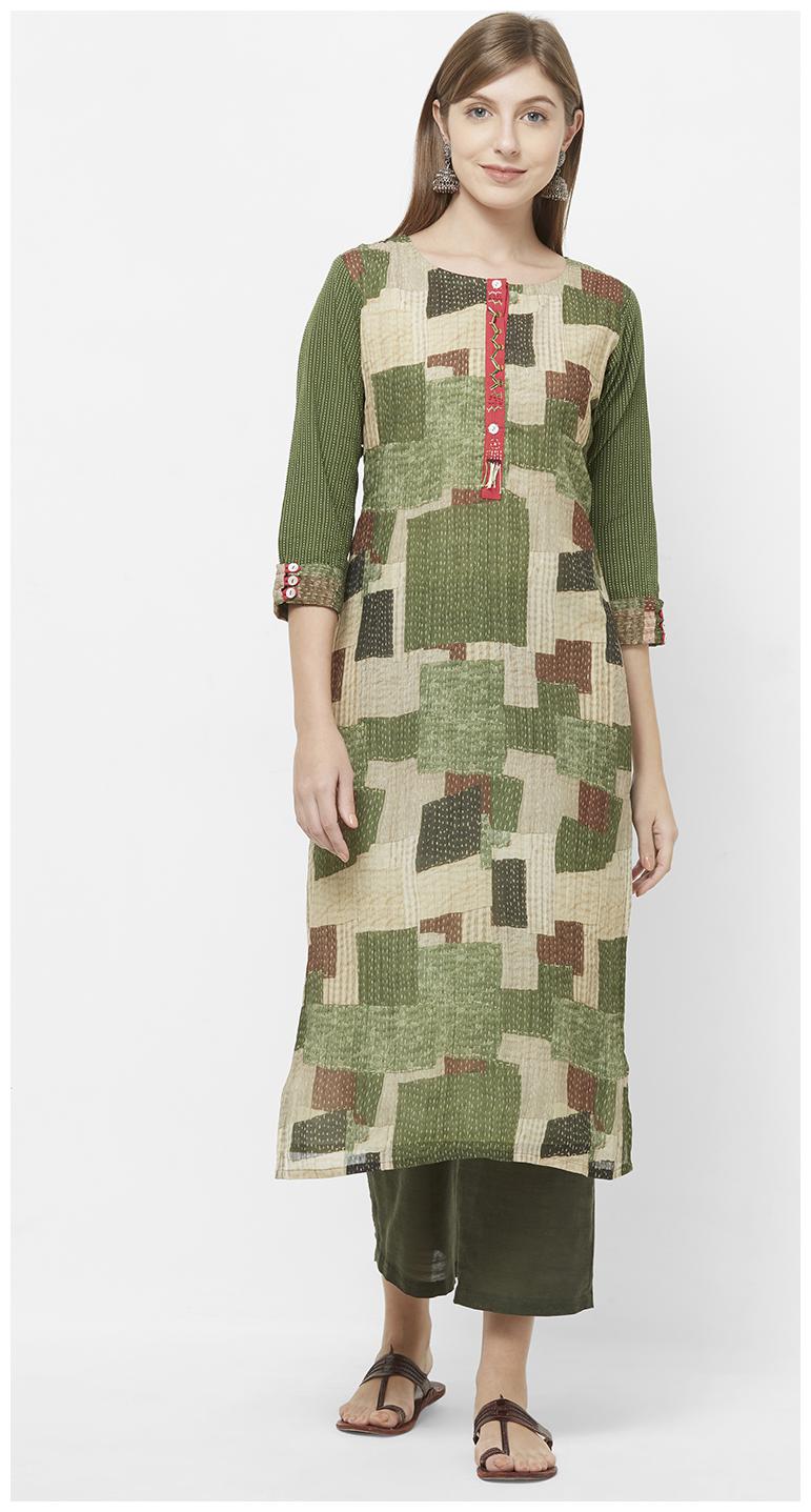 

Payal Women Green Printed Straight Kurti