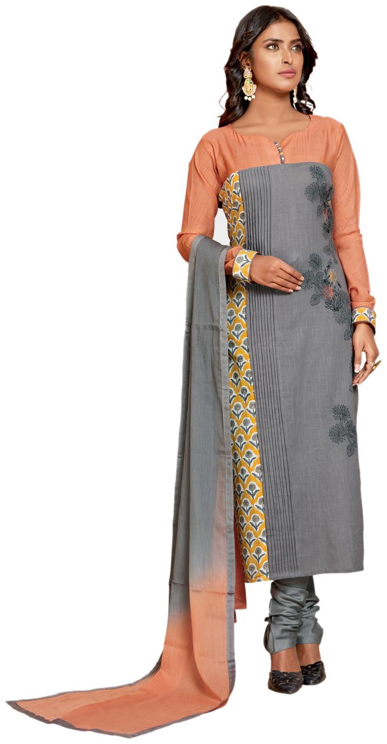

Payal Women Cotton Printed Peach Grey Suit Set