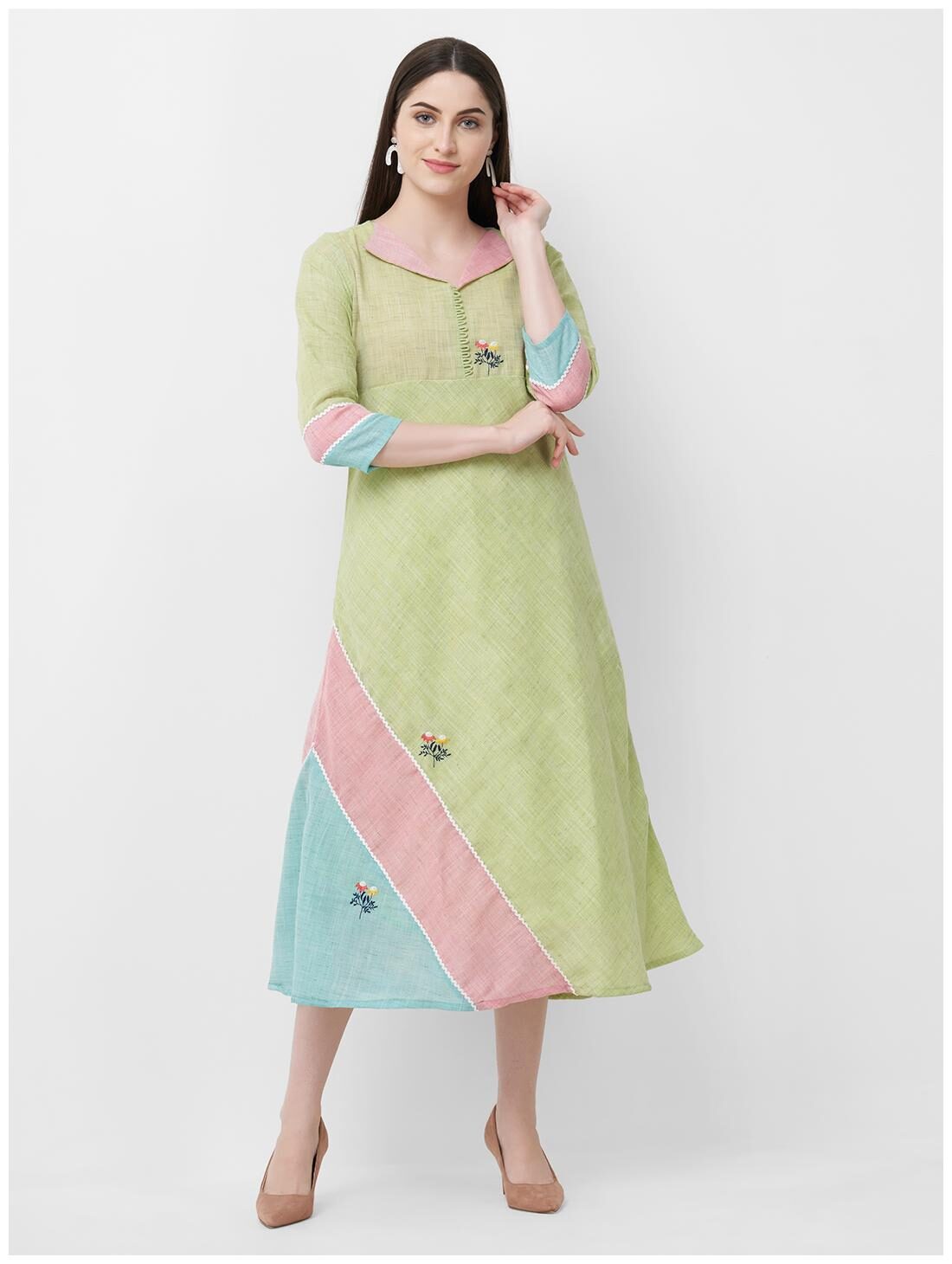 

Payal Women Linen Kurti Dress -Green