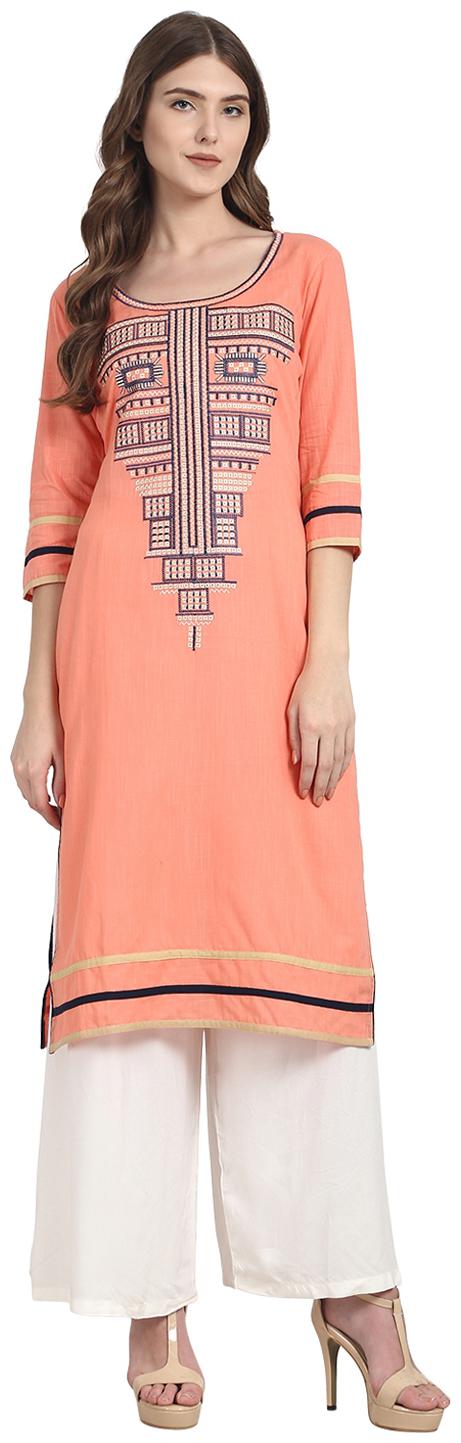 

Nayo Women Orange Solid Straight Kurta