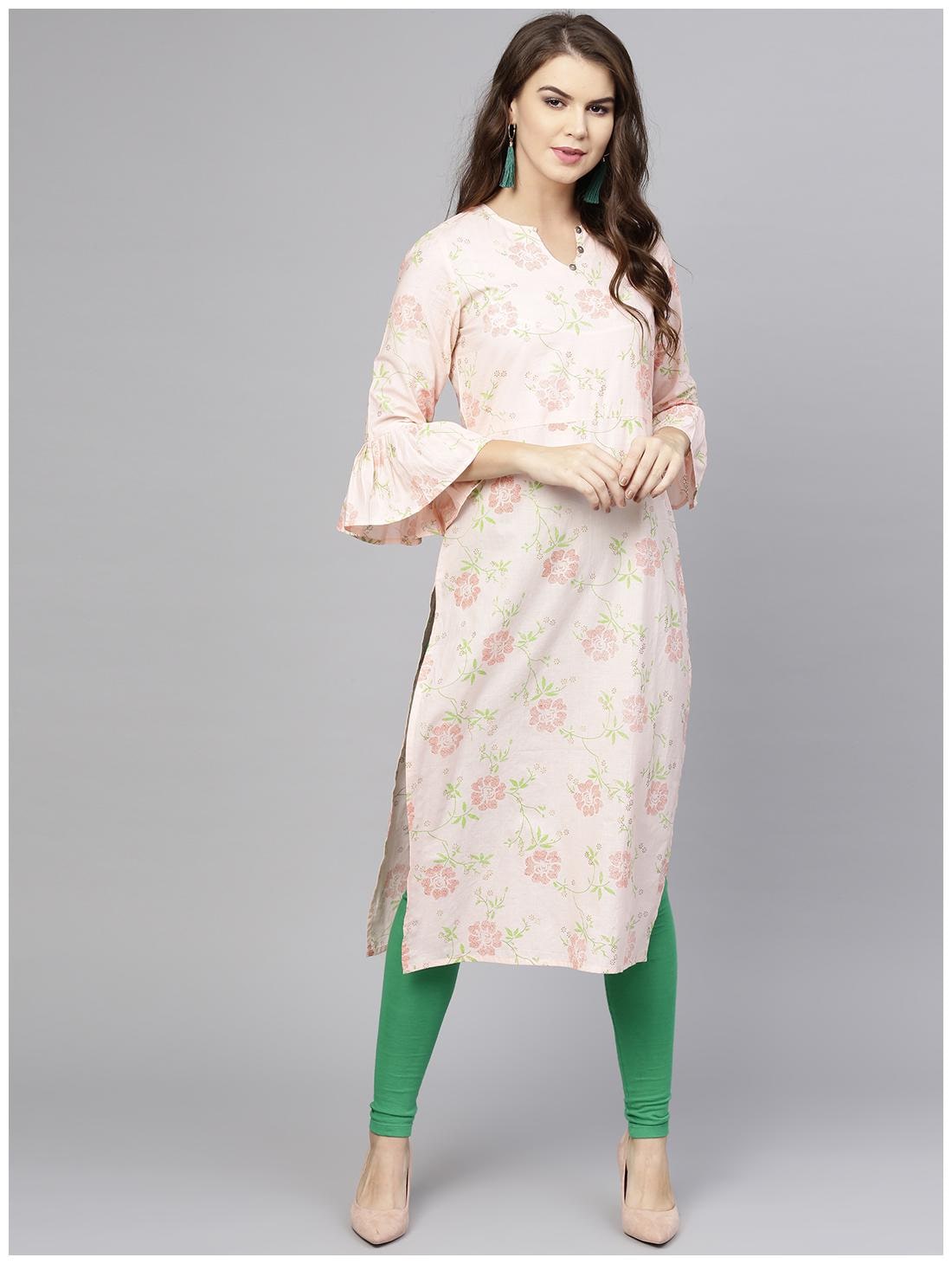 

AASI- HOUSE OF NAYO Women Peach Printed Straight Kurta