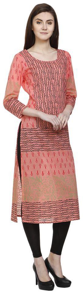 

peach cotton straight kurta