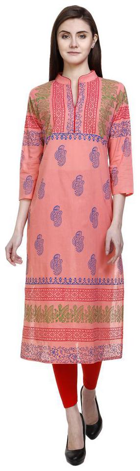 

peach cotton straight kurta